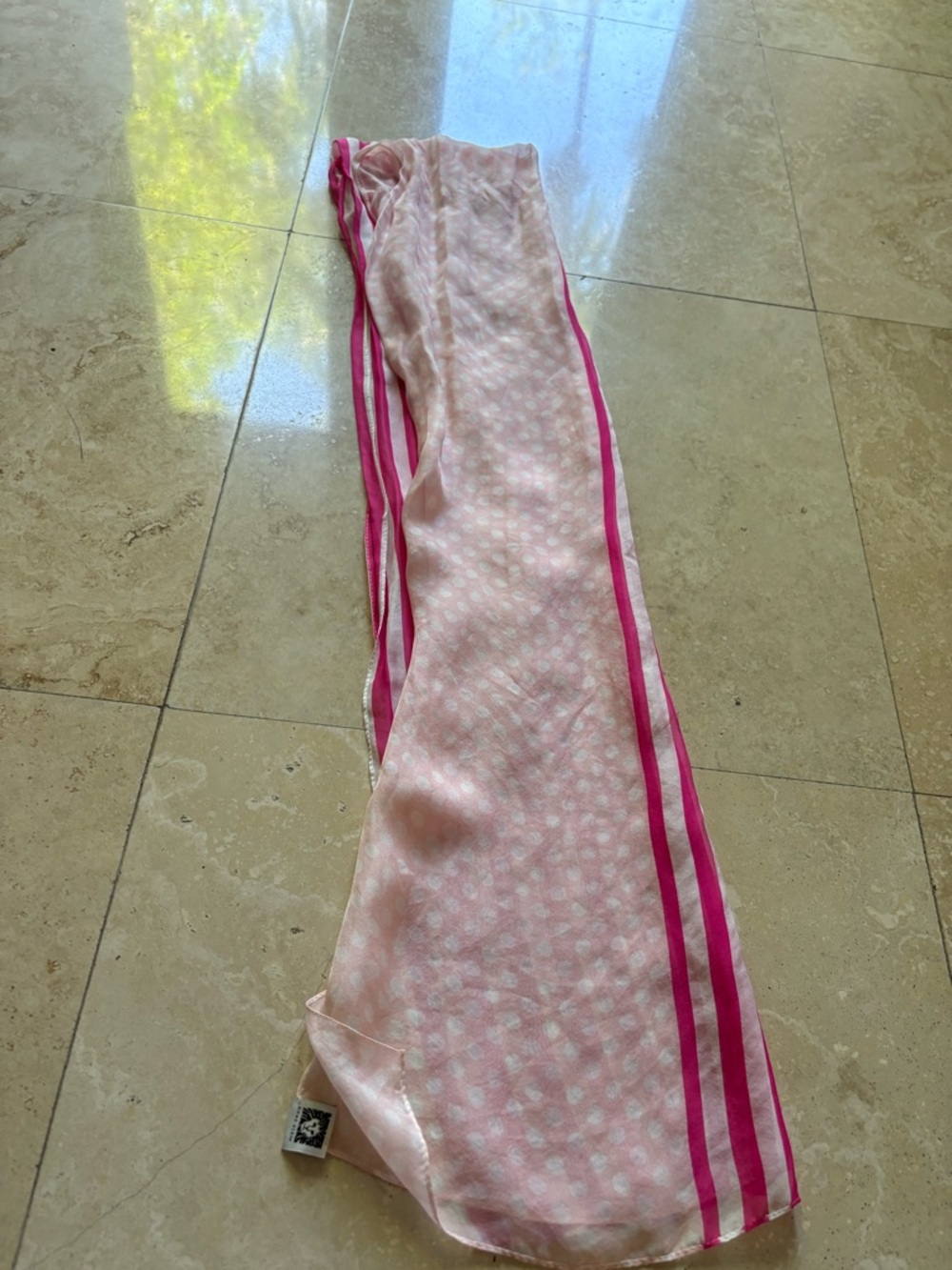 Anne Klein Light Pink Polka Dot Silk Scarf with Hot Pink Edge
